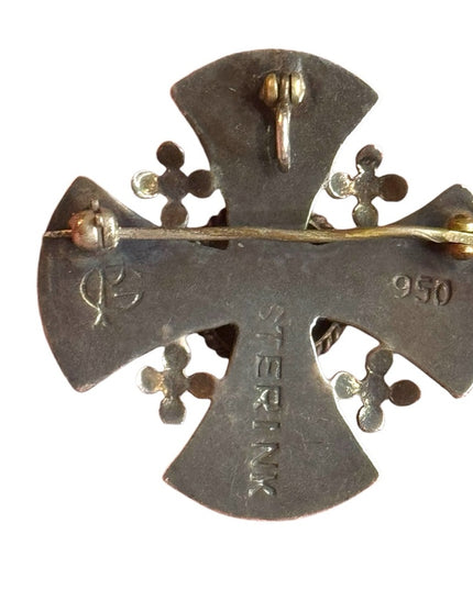 Antique Jerusalem 925 Sterling ornate Amethyst Cross Crusaders RARE Pendant