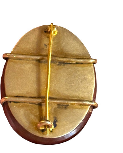 Antique Scottish Brass agate Victorian brooch oval
