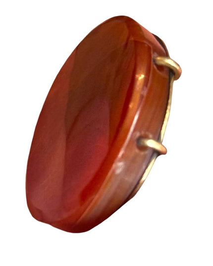 Antique Scottish Brass agate Victorian brooch oval