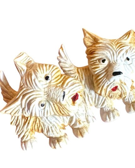 Scottie Dog Broach Vintage 1930s Celluloid White Wiggle Head Jewelry Pin