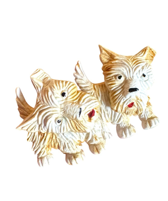 Scottie Dog Broach Vintage 1930s Celluloid White Wiggle Head Jewelry Pin