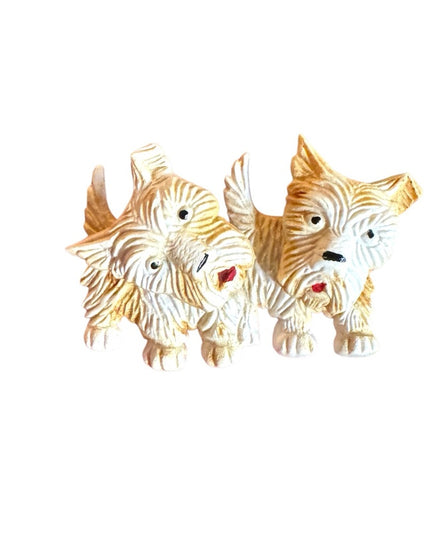 Scottie Dog Broach Vintage 1930s Celluloid White Wiggle Head Jewelry Pin