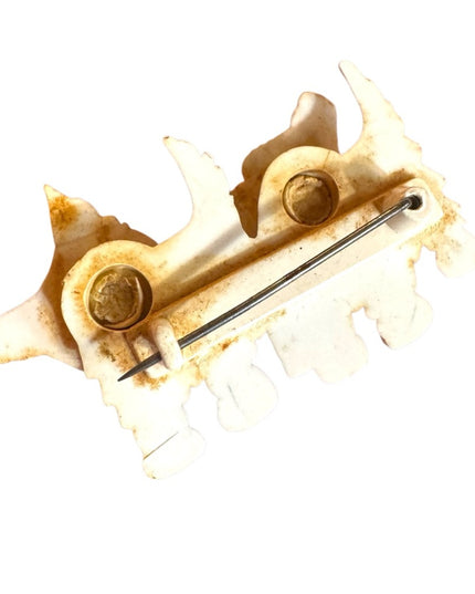 Scottie Dog Broach Vintage 1930s Celluloid White Wiggle Head Jewelry Pin