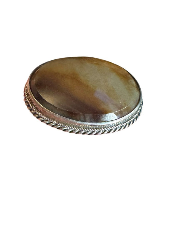 Antique Sterling silver 925 agate stone brooch Scottish