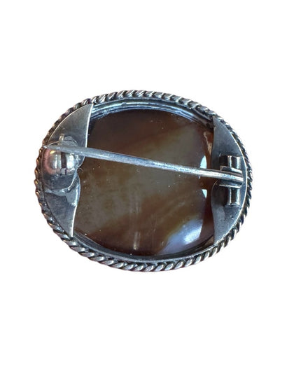 Antique Sterling silver 925 agate stone brooch Scottish