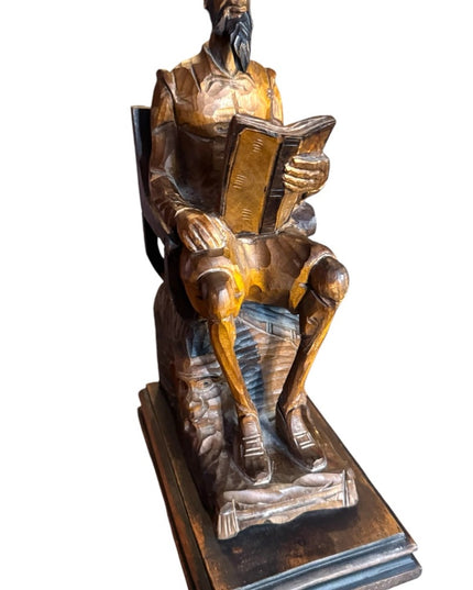 Antique Hand Carved Wooden Don Quixote Solid wood Sculpt Seated Reader bookend