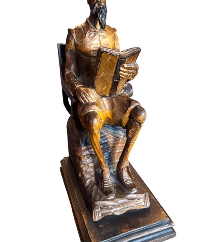 Antique Hand Carved Wooden Don Quixote Solid wood Sculpt Seated Reader bookend