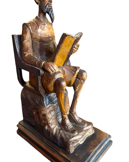Antique Hand Carved Wooden Don Quixote Solid wood Sculpt Seated Reader bookend