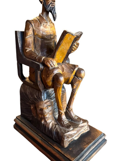 Antique Hand Carved Wooden Don Quixote Solid wood Sculpt Seated Reader bookend