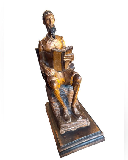 Antique Hand Carved Wooden Don Quixote Solid wood Sculpt Seated Reader bookend