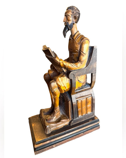Antique Hand Carved Wooden Don Quixote Solid wood Sculpt Seated Reader bookend