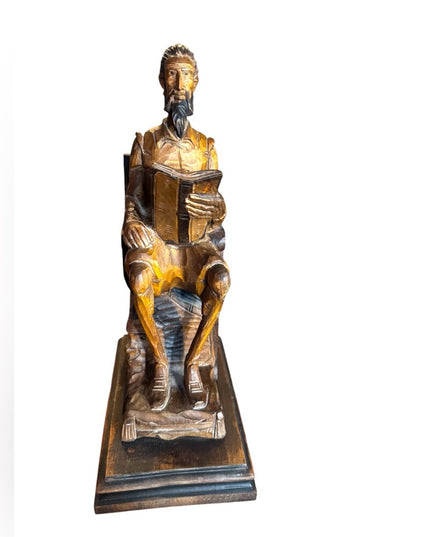 Antique Hand Carved Wooden Don Quixote Solid wood Sculpt Seated Reader bookend
