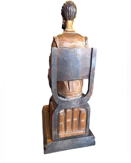 Antique Hand Carved Wooden Don Quixote Solid wood Sculpt Seated Reader bookend
