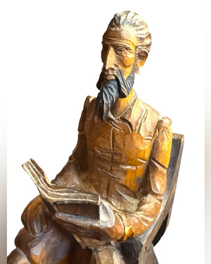 Antique Hand Carved Wooden Don Quixote Solid wood Sculpt Seated Reader bookend