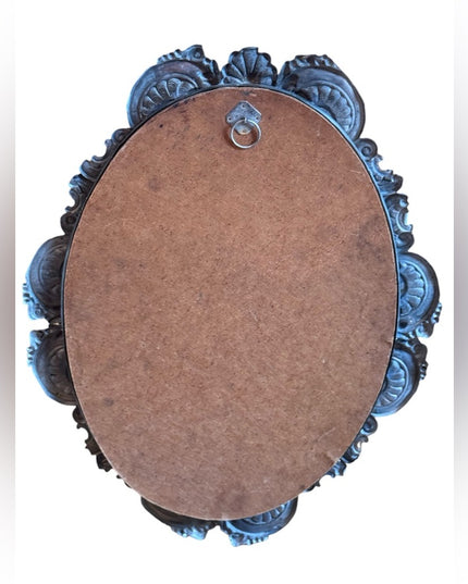 Antique silver Sacred Heart of Mary print 1920s Decorative ornate leaf frame