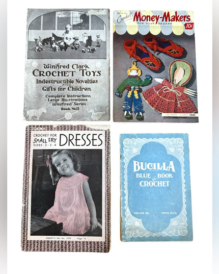 LOT of 4 Antique & Vintage crochet books Bazaar Girls Toys