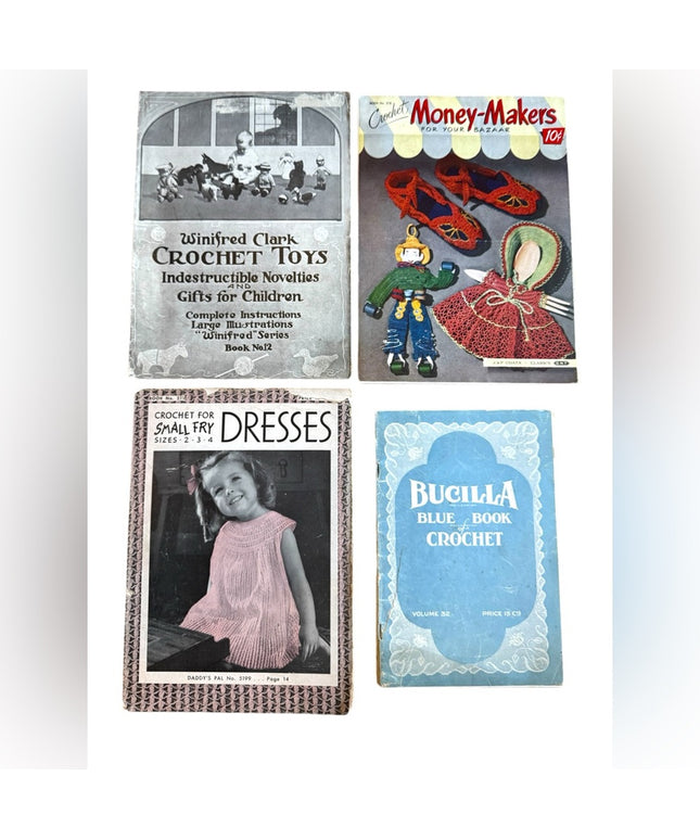 LOT of 4 Antique & Vintage crochet books Bazaar Girls Toys
