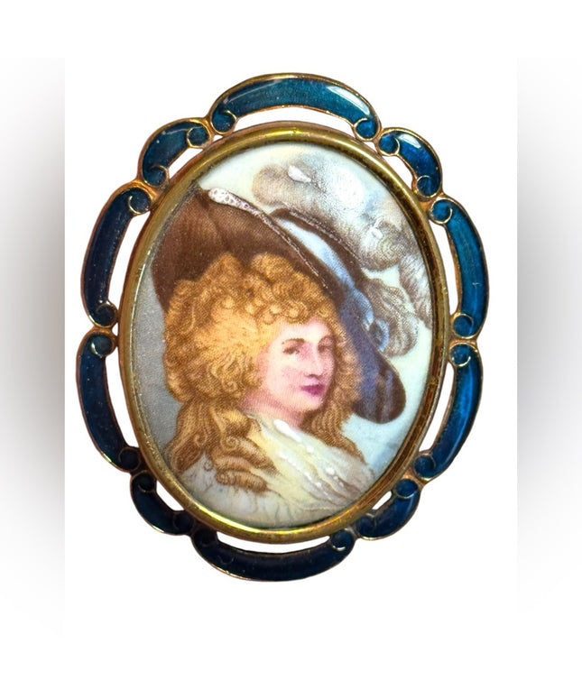 Antique Thomas L. Mott Brooch / Pendant, Hand Enamelled Painted C.1930s gold