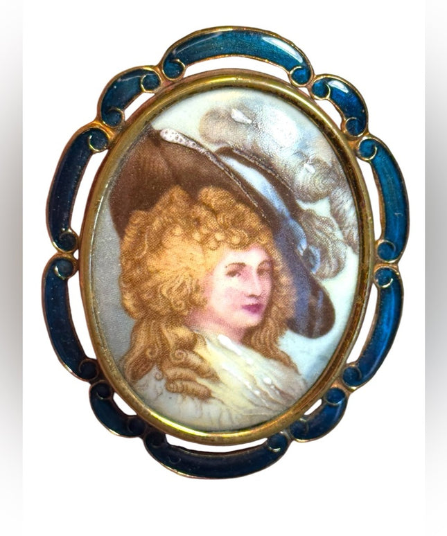 Antique Thomas L. Mott Brooch / Pendant, Hand Enamelled Painted C.1930s gold