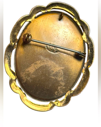 Antique Thomas L. Mott Brooch / Pendant, Hand Enamelled Painted C.1930s gold