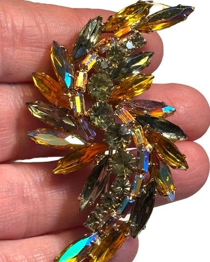 Elegant MC Multicolor AB  Crystal Leaf brooch feather