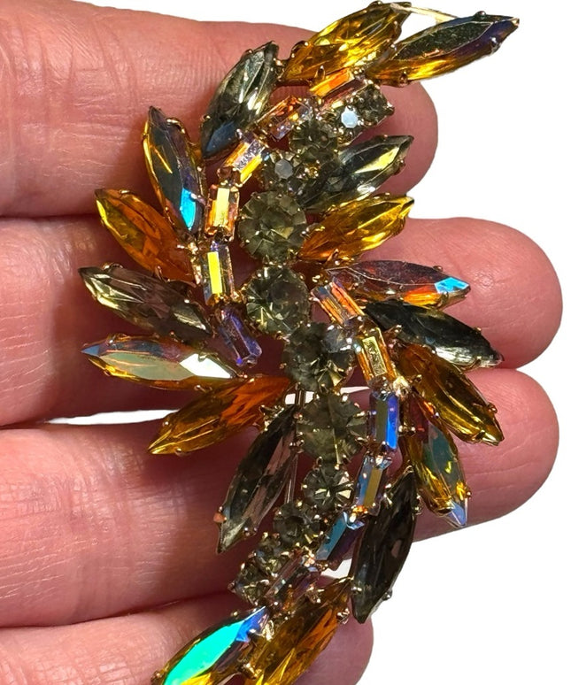 Elegant MC Multicolor AB  Crystal Leaf brooch feather