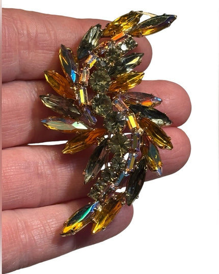 Elegant MC Multicolor AB  Crystal Leaf brooch feather