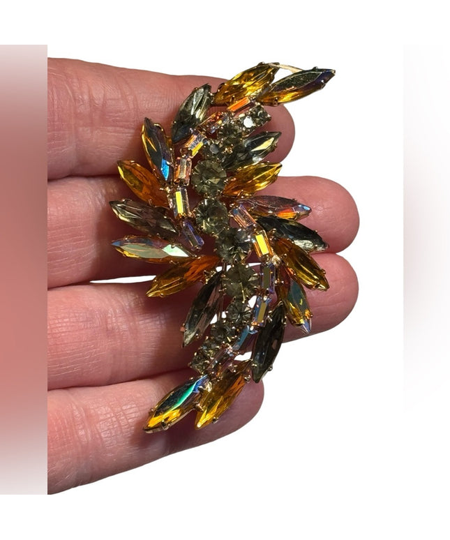 Elegant MC Multicolor AB  Crystal Leaf brooch feather