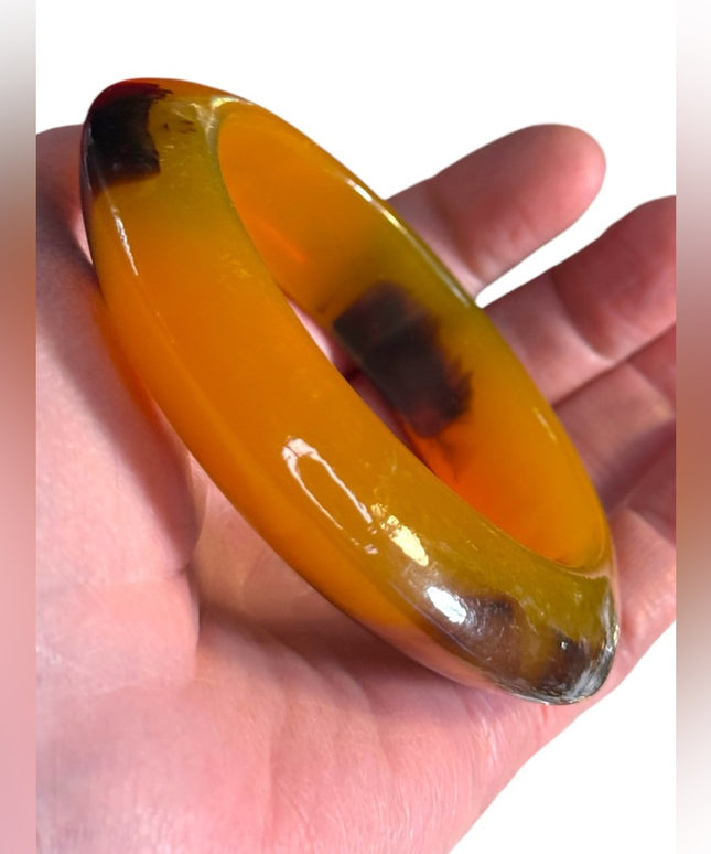 Vintage mid century 1950s faux turtoise shell amber Colored Bangle Bracelet