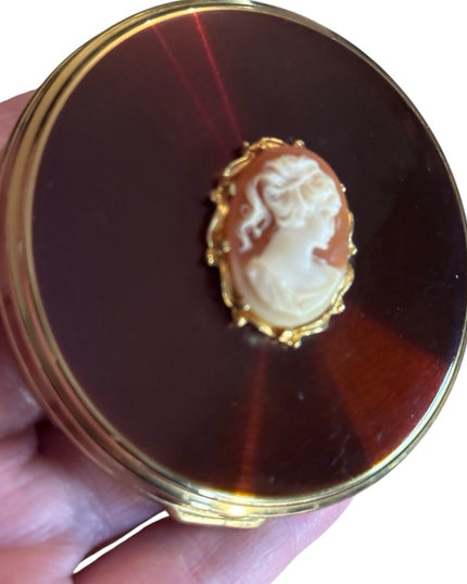 Vintage gold finish made in England Cameo Compact Mirror