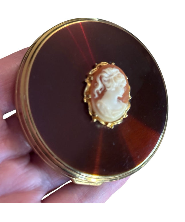 Vintage gold finish made in England Cameo Compact Mirror