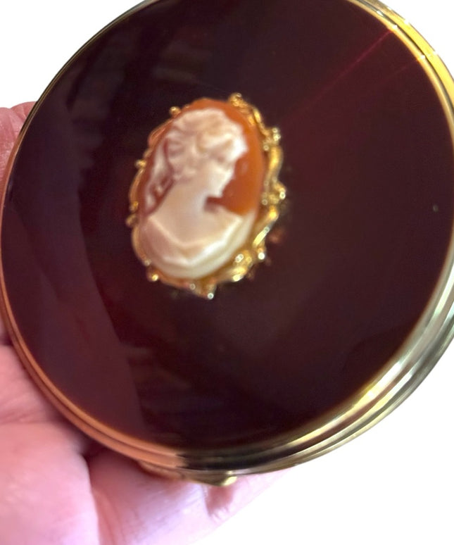 Vintage gold finish made in England Cameo Compact Mirror