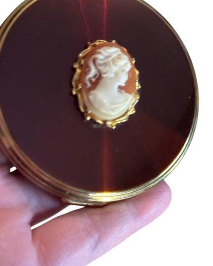 Vintage gold finish made in England Cameo Compact Mirror