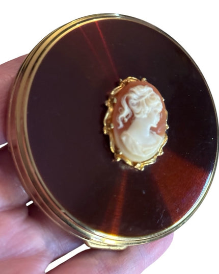 Vintage gold finish made in England Cameo Compact Mirror