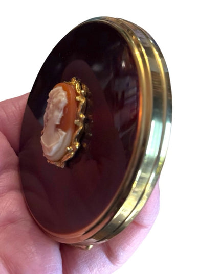 Vintage gold finish made in England Cameo Compact Mirror