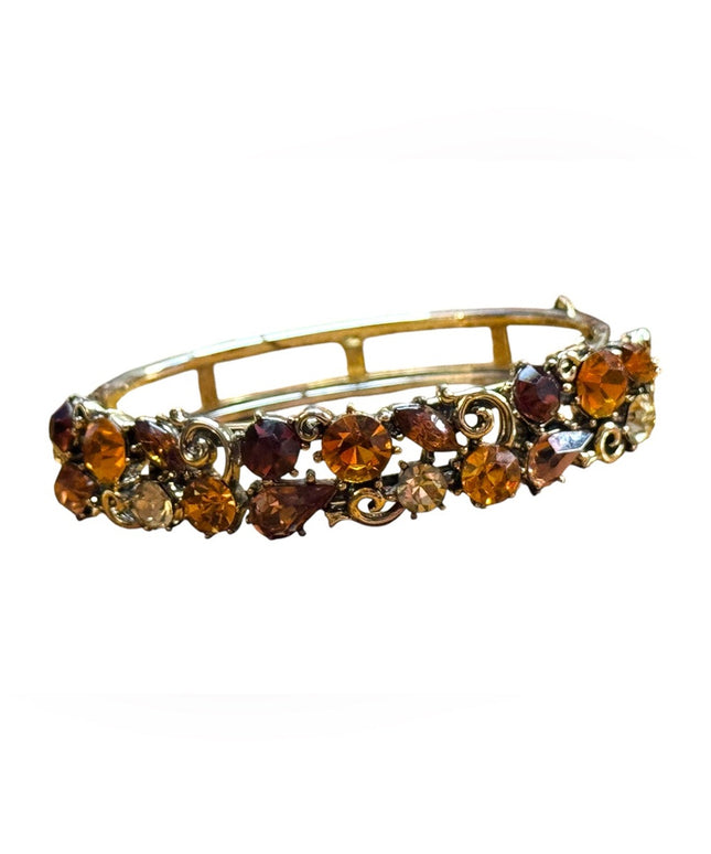 Elegant Gold &  Amber crystal LISNER fancy bangle latched Bracelet
