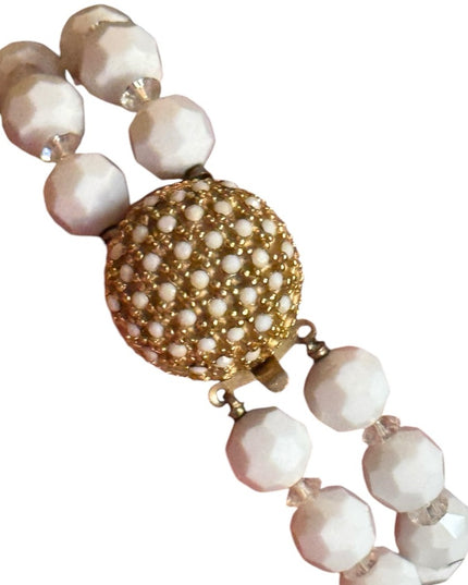 Vintage Elegant faceted milk class crystal  White Beaded doublee strand bracelet