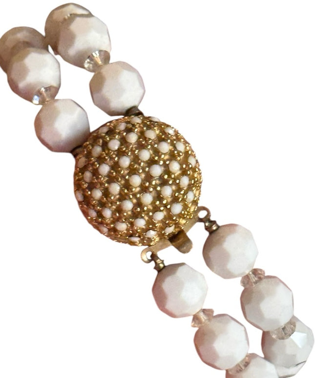 Vintage Elegant faceted milk class crystal  White Beaded doublee strand bracelet