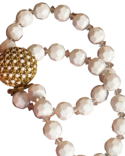 Vintage Elegant faceted milk class crystal  White Beaded doublee strand bracelet