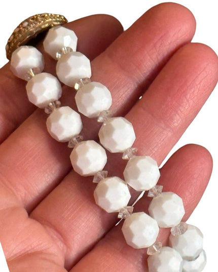Vintage Elegant faceted milk class crystal  White Beaded doublee strand bracelet