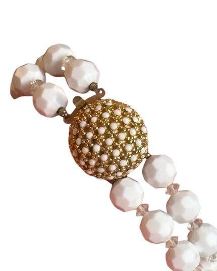 Vintage Elegant faceted milk class crystal  White Beaded doublee strand bracelet