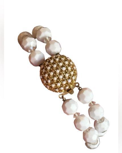 Vintage Elegant faceted milk class crystal  White Beaded doublee strand bracelet