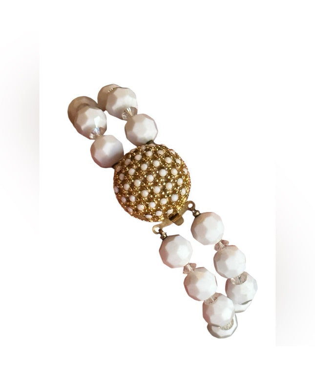 Vintage Elegant faceted milk class crystal  White Beaded doublee strand bracelet