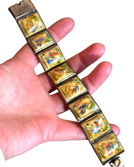 Antique Hand-Painted Persian storybook latched Bracelet
