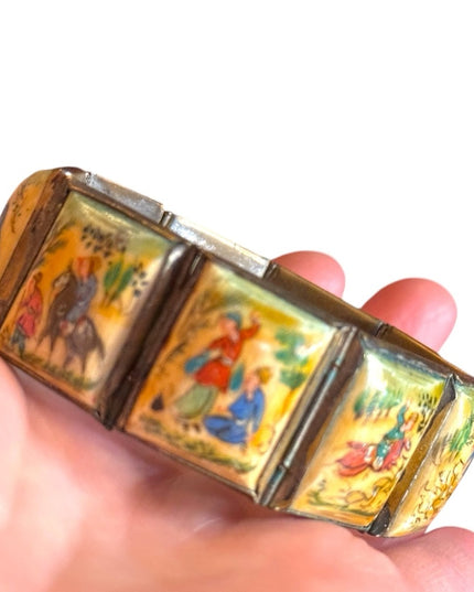 Antique Hand-Painted Persian storybook latched Bracelet