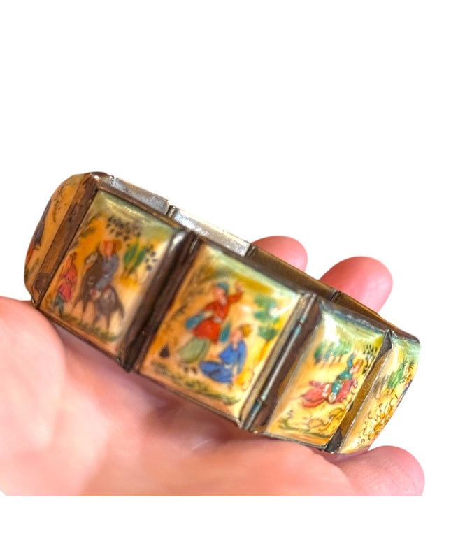 Antique Hand-Painted Persian storybook latched Bracelet