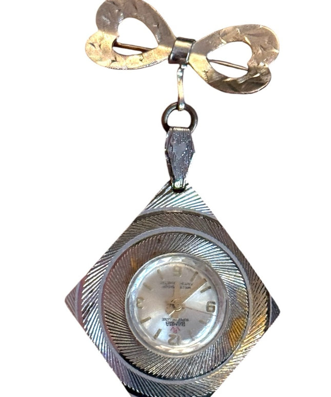Vintage sterling  silver nurses BAMBA 1960s Brooch Watch