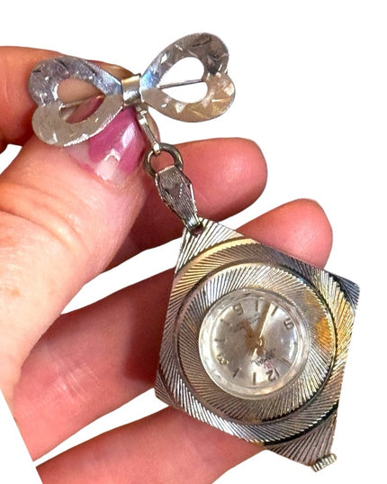 Vintage sterling  silver nurses BAMBA 1960s Brooch Watch