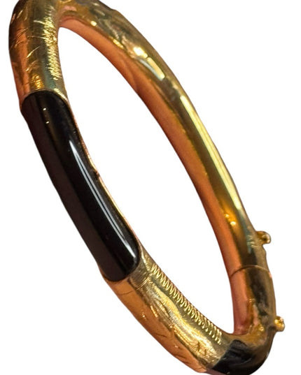 Elegant Black onyx gold plt latched Bangle Bracelet