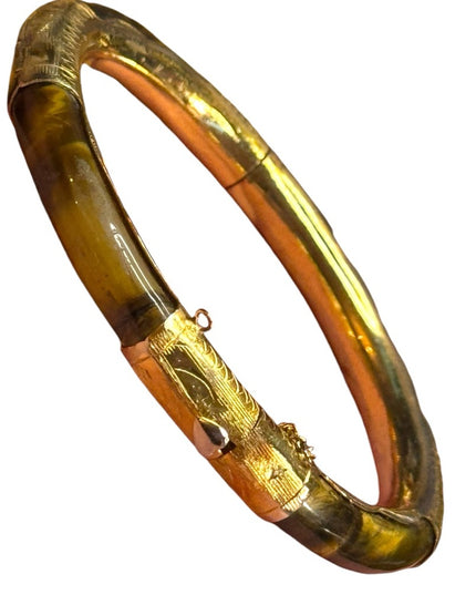 Elegant tiger eye  gold plt latched Bangle Bracelet